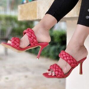 Women's Red Double Braided Square Toe‎ Mule Sandal